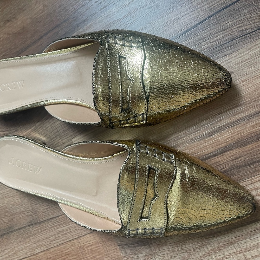 J.Crew Crackled Metallic Loafer Mules - Size 7.5
